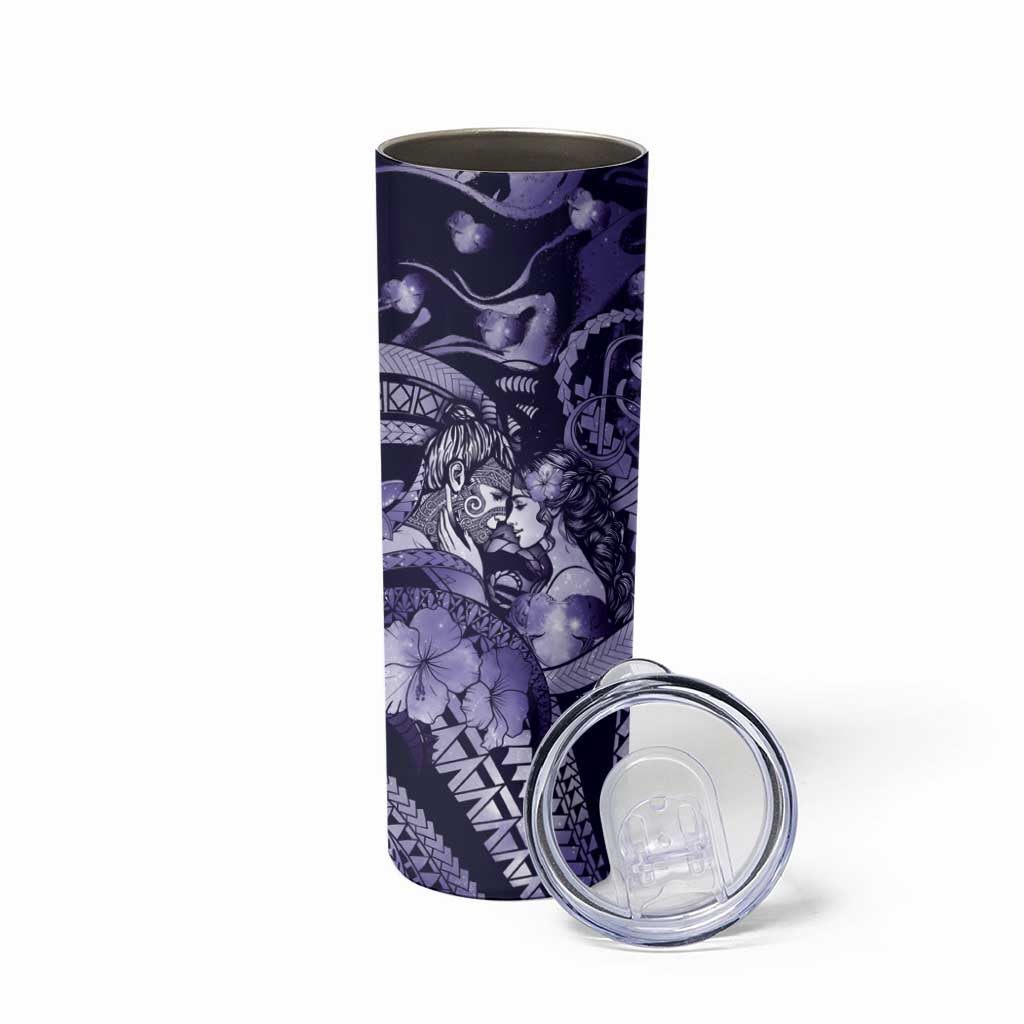 Personalised Maori Romantic Valentine Skinny Tumbler The Hongi Kiss Purple Galaxy