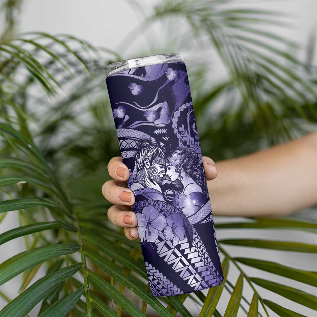 Personalised Maori Romantic Valentine Skinny Tumbler The Hongi Kiss Purple Galaxy