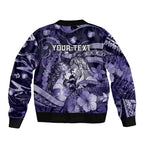 Personalised Maori Romantic Valentine Sleeve Zip Bomber Jacket The Hongi Kiss Purple Galaxy