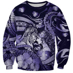 Personalised Maori Romantic Valentine Sweatshirt The Hongi Kiss Purple Galaxy