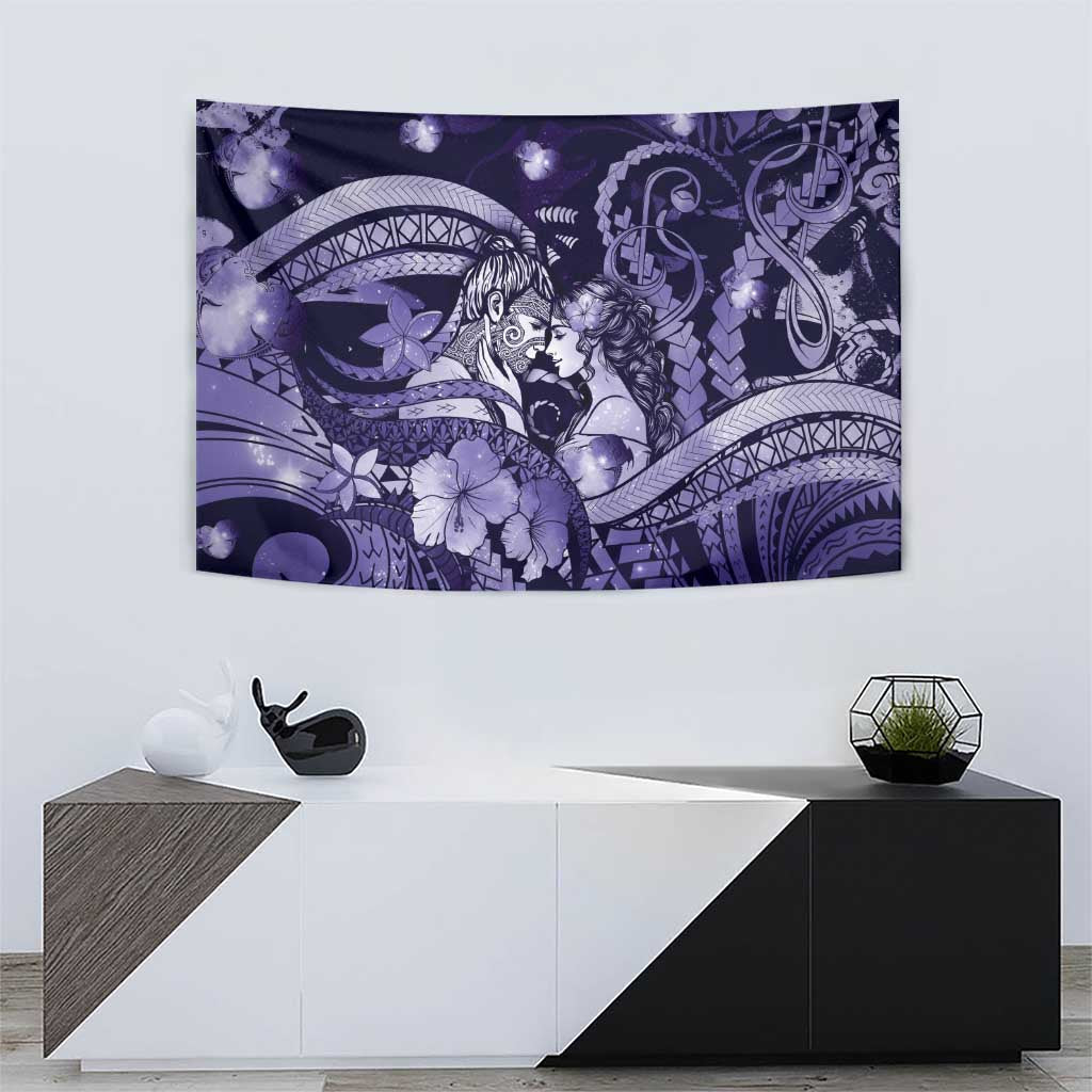 Maori Romantic Valentine Tapestry The Hongi Kiss Purple Galaxy