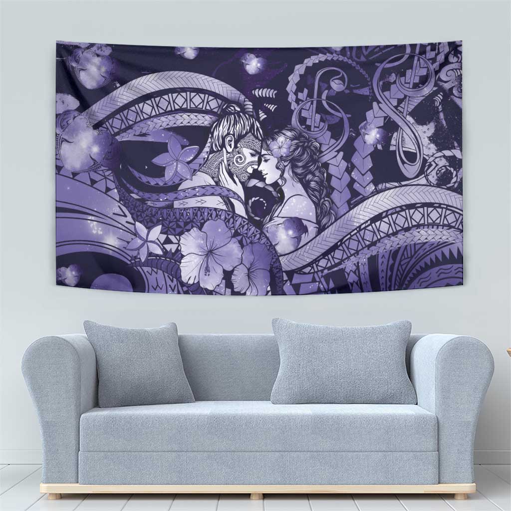 Maori Romantic Valentine Tapestry The Hongi Kiss Purple Galaxy