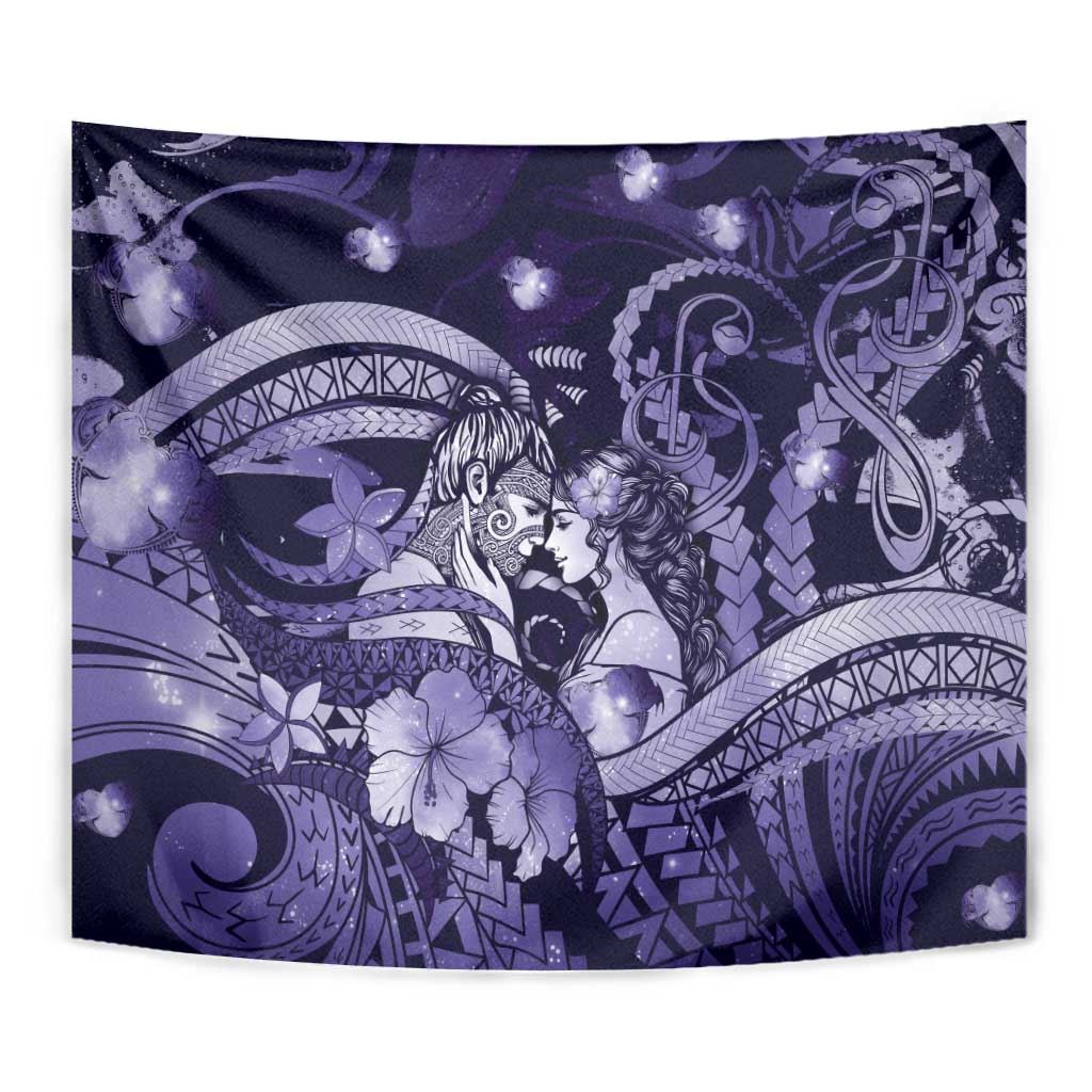 Maori Romantic Valentine Tapestry The Hongi Kiss Purple Galaxy