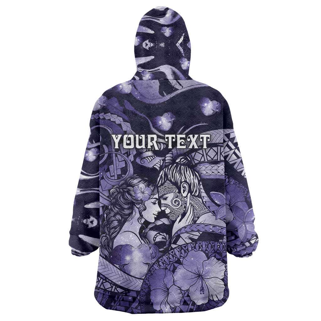 Personalised Maori Romantic Valentine Wearable Blanket Hoodie The Hongi Kiss Purple Galaxy