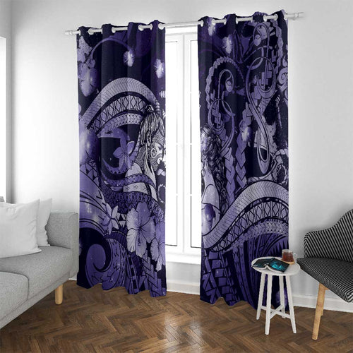Maori Romantic Valentine Window Curtain The Hongi Kiss Purple Galaxy