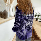 Personalised Maori Romantic Valentine Women Casual Shirt The Hongi Kiss Purple Galaxy