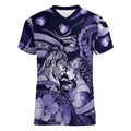 Personalised Maori Romantic Valentine Women V-Neck T-Shirt The Hongi Kiss Purple Galaxy