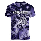 Personalised Maori Romantic Valentine Women V-Neck T-Shirt The Hongi Kiss Purple Galaxy