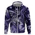 Personalised Maori Romantic Valentine Zip Hoodie The Hongi Kiss Purple Galaxy