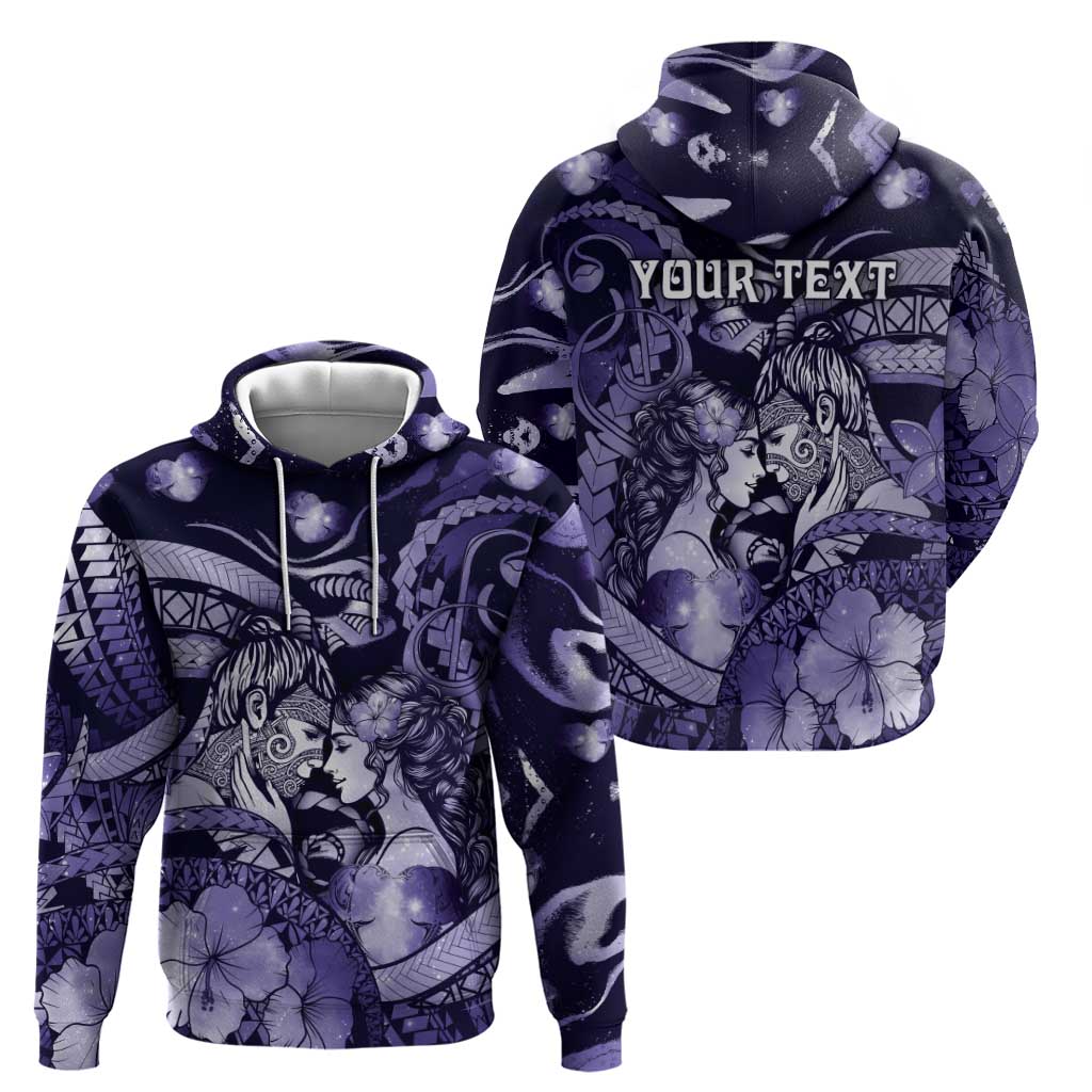 Personalised Maori Romantic Valentine Zip Hoodie The Hongi Kiss Purple Galaxy