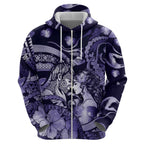 Personalised Maori Romantic Valentine Zip Hoodie The Hongi Kiss Purple Galaxy