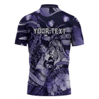 Personalised Maori Romantic Valentine Zipper Polo Shirt The Hongi Kiss Purple Galaxy