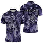 Personalised Maori Romantic Valentine Zipper Polo Shirt The Hongi Kiss Purple Galaxy