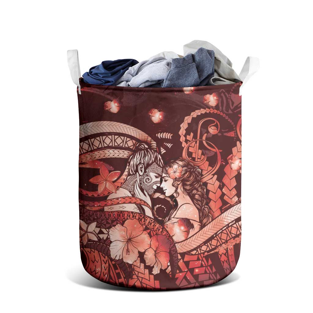 Maori Romantic Valentine Laundry Basket The Hongi Kiss Red Galaxy