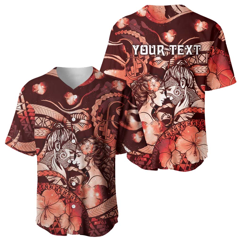 Personalised Maori Romantic Valentine Baseball Jersey The Hongi Kiss Red Galaxy