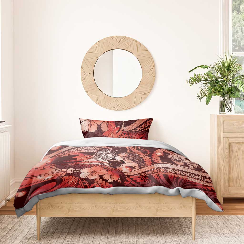 Maori Romantic Valentine Bedding Set The Hongi Kiss Red Galaxy