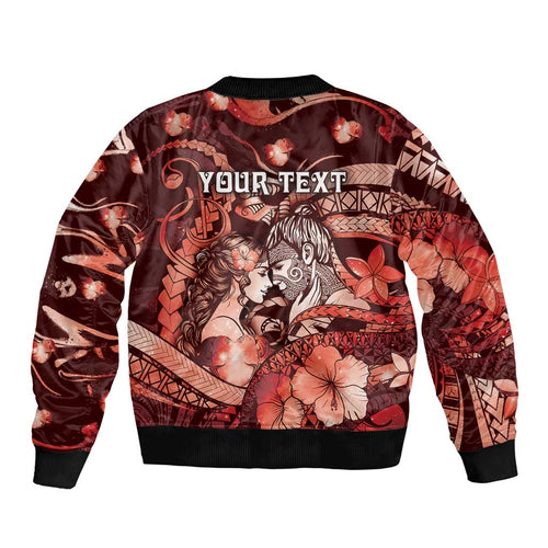 Personalised Maori Romantic Valentine Bomber Jacket The Hongi Kiss Red Galaxy