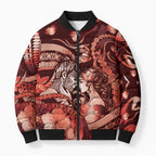 Personalised Maori Romantic Valentine Bomber Puffer Jacket The Hongi Kiss Red Galaxy