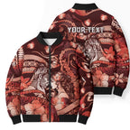 Personalised Maori Romantic Valentine Bomber Puffer Jacket The Hongi Kiss Red Galaxy