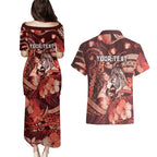 Personalised Maori Romantic Valentine Couples Matching Puletasi and Hawaiian Shirt The Hongi Kiss Red Galaxy
