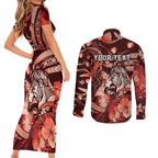 Personalised Maori Romantic Valentine Couples Matching Short Sleeve Bodycon Dress and Long Sleeve Button Shirt The Hongi Kiss Red Galaxy