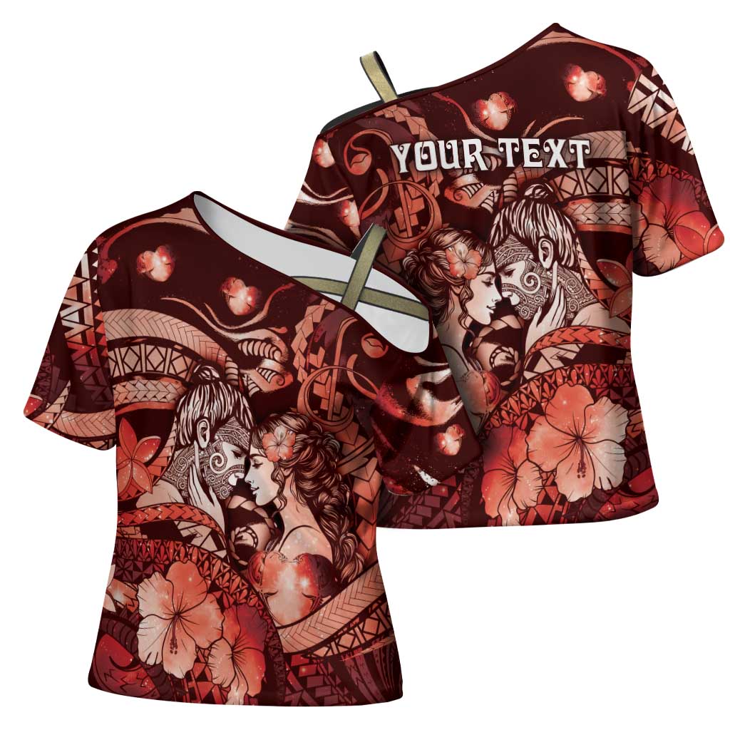 Personalised Maori Romantic Valentine Cross Shoulder Shirt The Hongi Kiss Red Galaxy