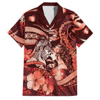 Personalised Maori Romantic Valentine Family Matching Long Sleeve Bodycon Dress and Hawaiian Shirt The Hongi Kiss Red Galaxy