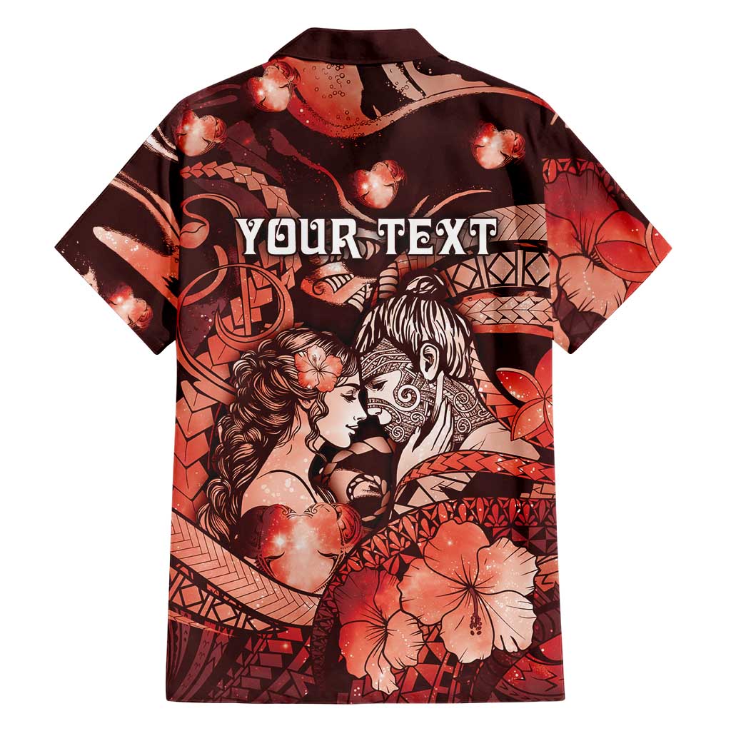 Personalised Maori Romantic Valentine Family Matching Long Sleeve Bodycon Dress and Hawaiian Shirt The Hongi Kiss Red Galaxy