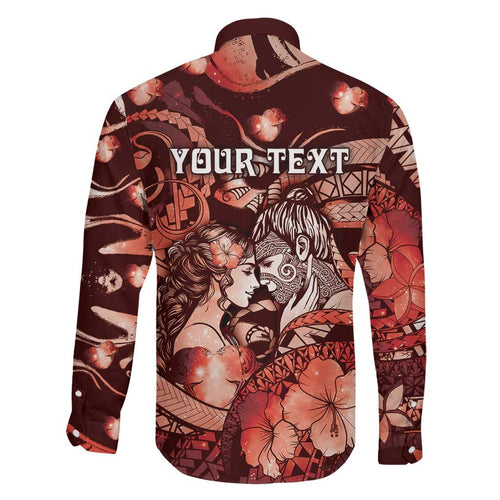 Personalised Maori Romantic Valentine Family Matching Long Sleeve Bodycon Dress and Hawaiian Shirt The Hongi Kiss Red Galaxy
