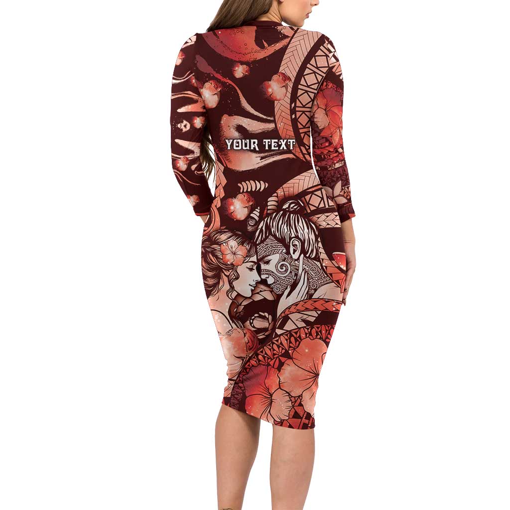 Personalised Maori Romantic Valentine Family Matching Long Sleeve Bodycon Dress and Hawaiian Shirt The Hongi Kiss Red Galaxy