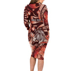 Personalised Maori Romantic Valentine Family Matching Long Sleeve Bodycon Dress and Hawaiian Shirt The Hongi Kiss Red Galaxy