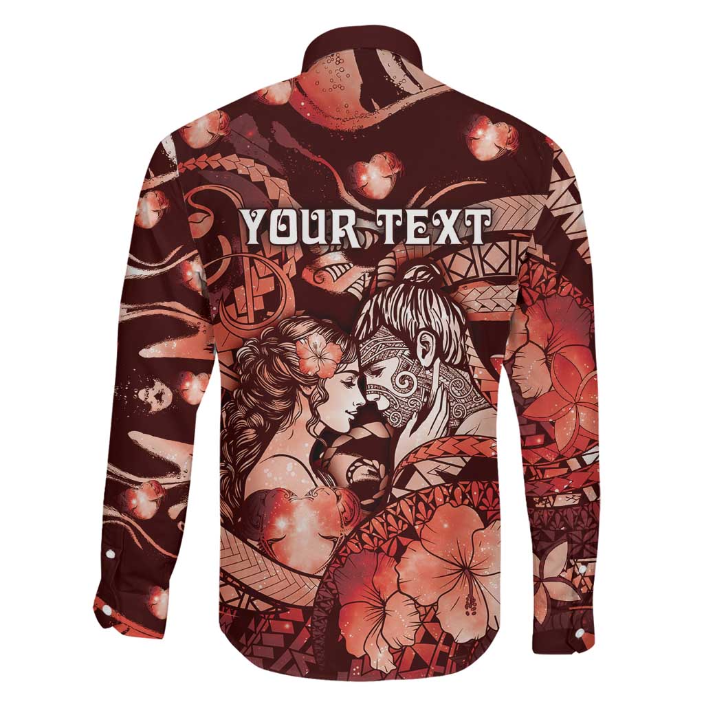 Personalised Maori Romantic Valentine Family Matching Off The Shoulder Long Sleeve Dress and Hawaiian Shirt The Hongi Kiss Red Galaxy