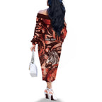 Personalised Maori Romantic Valentine Family Matching Off The Shoulder Long Sleeve Dress and Hawaiian Shirt The Hongi Kiss Red Galaxy