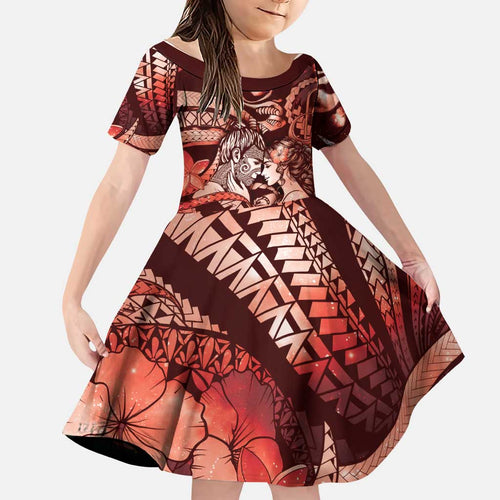 Personalised Maori Romantic Valentine Family Matching Summer Maxi Dress and Hawaiian Shirt The Hongi Kiss Red Galaxy