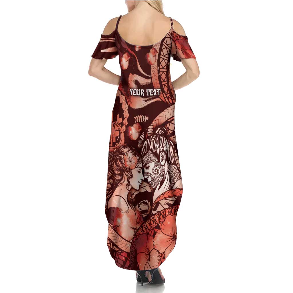 Personalised Maori Romantic Valentine Family Matching Summer Maxi Dress and Hawaiian Shirt The Hongi Kiss Red Galaxy