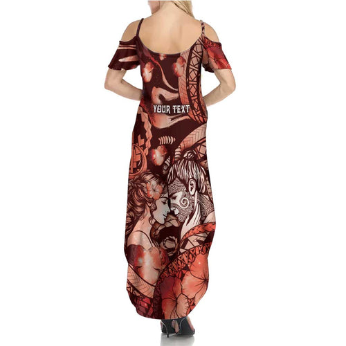 Personalised Maori Romantic Valentine Family Matching Summer Maxi Dress and Hawaiian Shirt The Hongi Kiss Red Galaxy