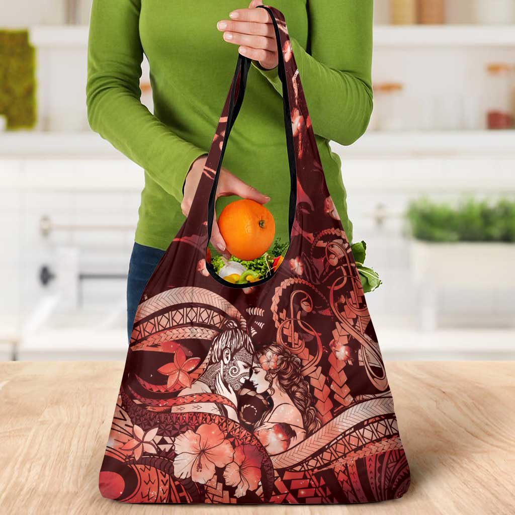 Maori Romantic Valentine Grocery Bag The Hongi Kiss Red Galaxy