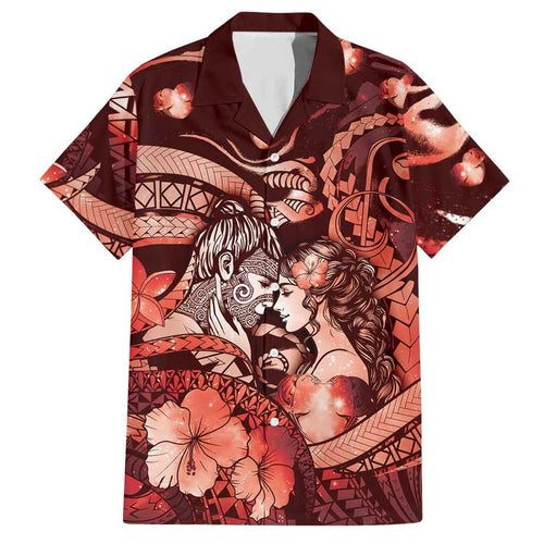 Personalised Maori Romantic Valentine Hawaiian Shirt The Hongi Kiss Red Galaxy