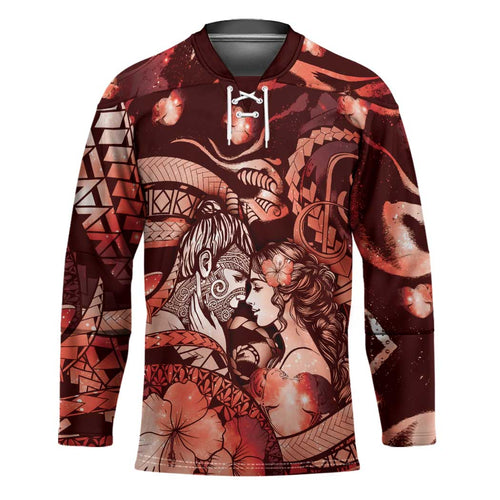 Personalised Maori Romantic Valentine Hockey Jersey The Hongi Kiss Red Galaxy