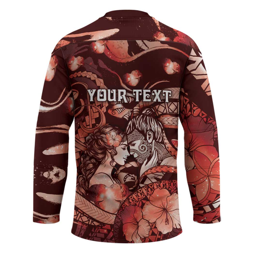 Personalised Maori Romantic Valentine Hockey Jersey The Hongi Kiss Red Galaxy