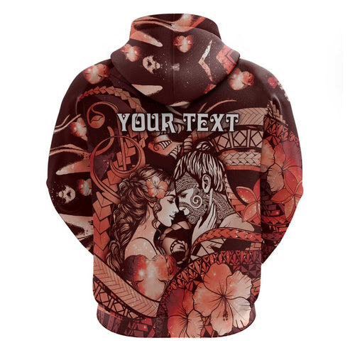 Personalised Maori Romantic Valentine Hoodie The Hongi Kiss Red Galaxy
