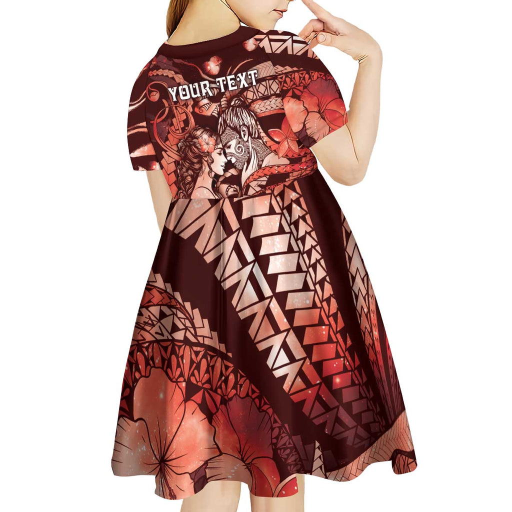 Personalised Maori Romantic Valentine Kid Short Sleeve Dress The Hongi Kiss Red Galaxy