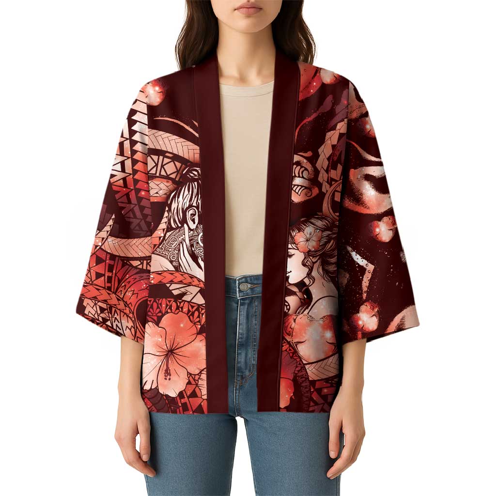 Personalised Maori Romantic Valentine Kimono The Hongi Kiss Red Galaxy