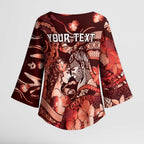 Personalised Maori Romantic Valentine Kimono Sleeve Blouse The Hongi Kiss Red Galaxy