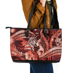 Maori Romantic Valentine Leather Tote Bag The Hongi Kiss Red Galaxy