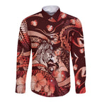 Personalised Maori Romantic Valentine Long Sleeve Button Shirt The Hongi Kiss Red Galaxy