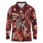 Personalised Maori Romantic Valentine Long Sleeve Polo Shirt The Hongi Kiss Red Galaxy