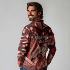 Personalised Maori Romantic Valentine Long Sleeve Polo Shirt The Hongi Kiss Red Galaxy