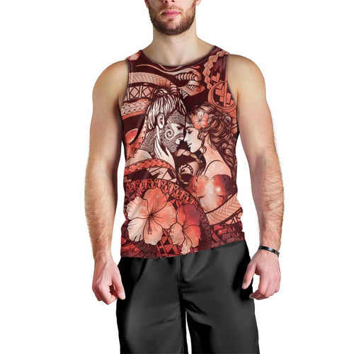 Personalised Maori Romantic Valentine Men Tank Top The Hongi Kiss Red Galaxy
