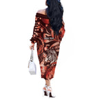 Personalised Maori Romantic Valentine Off The Shoulder Long Sleeve Dress The Hongi Kiss Red Galaxy